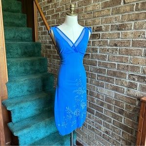 VTG Y2K 2000s Light Blue Glitter Sparkly Floral Fairy Dress